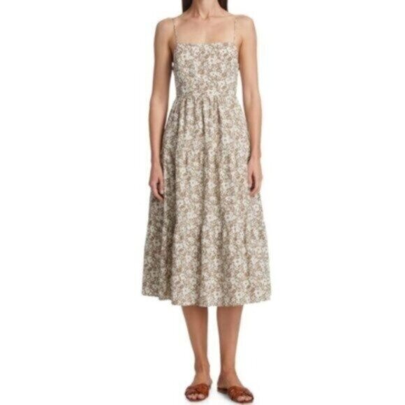 NWT Rails Brown & White  Floral Tiered  Summer Party Casual Midi Dress Large - Picture 1 of 10